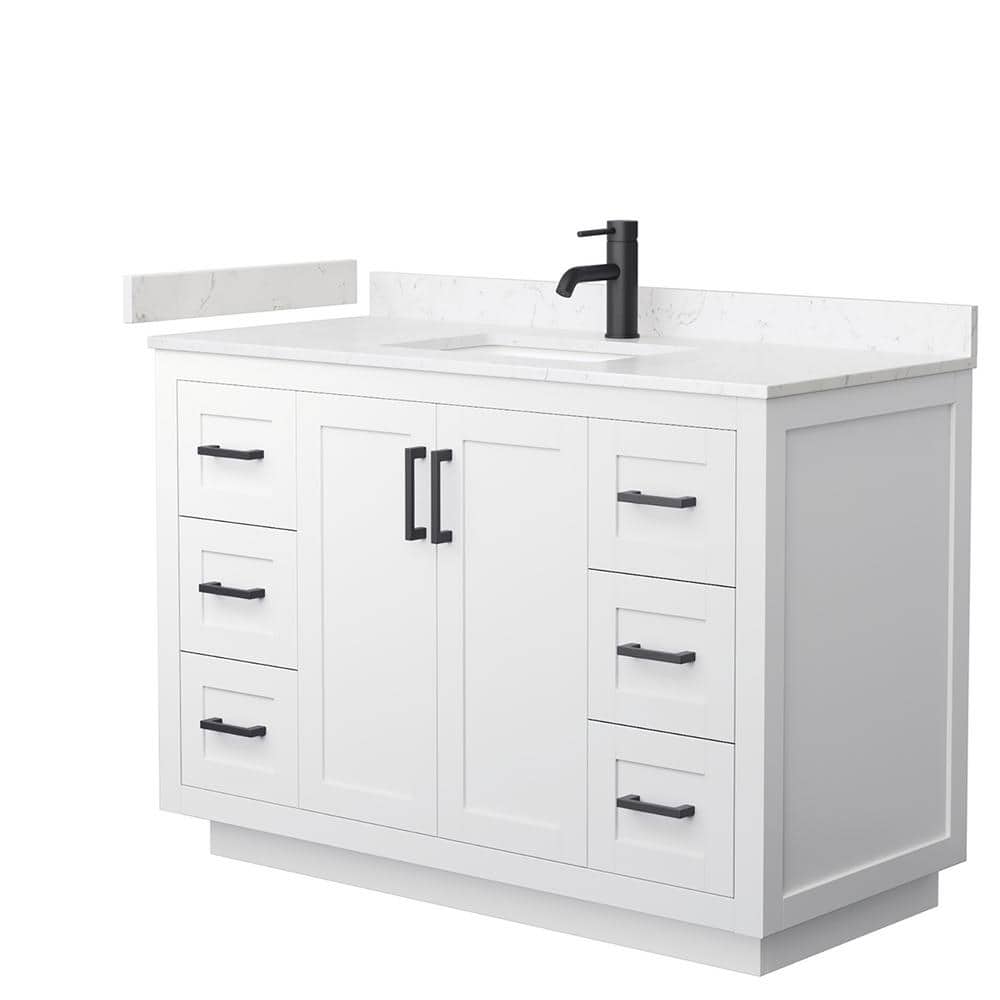 Miranda 48" White Vanity with Carrara Marble Top and Black Hardware