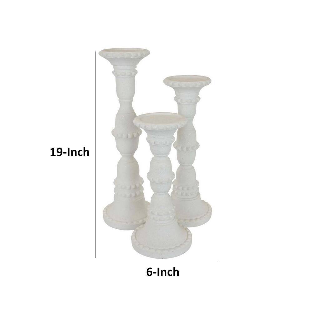 White Resin Tall Pillar Candlestick Set with Heavy Base