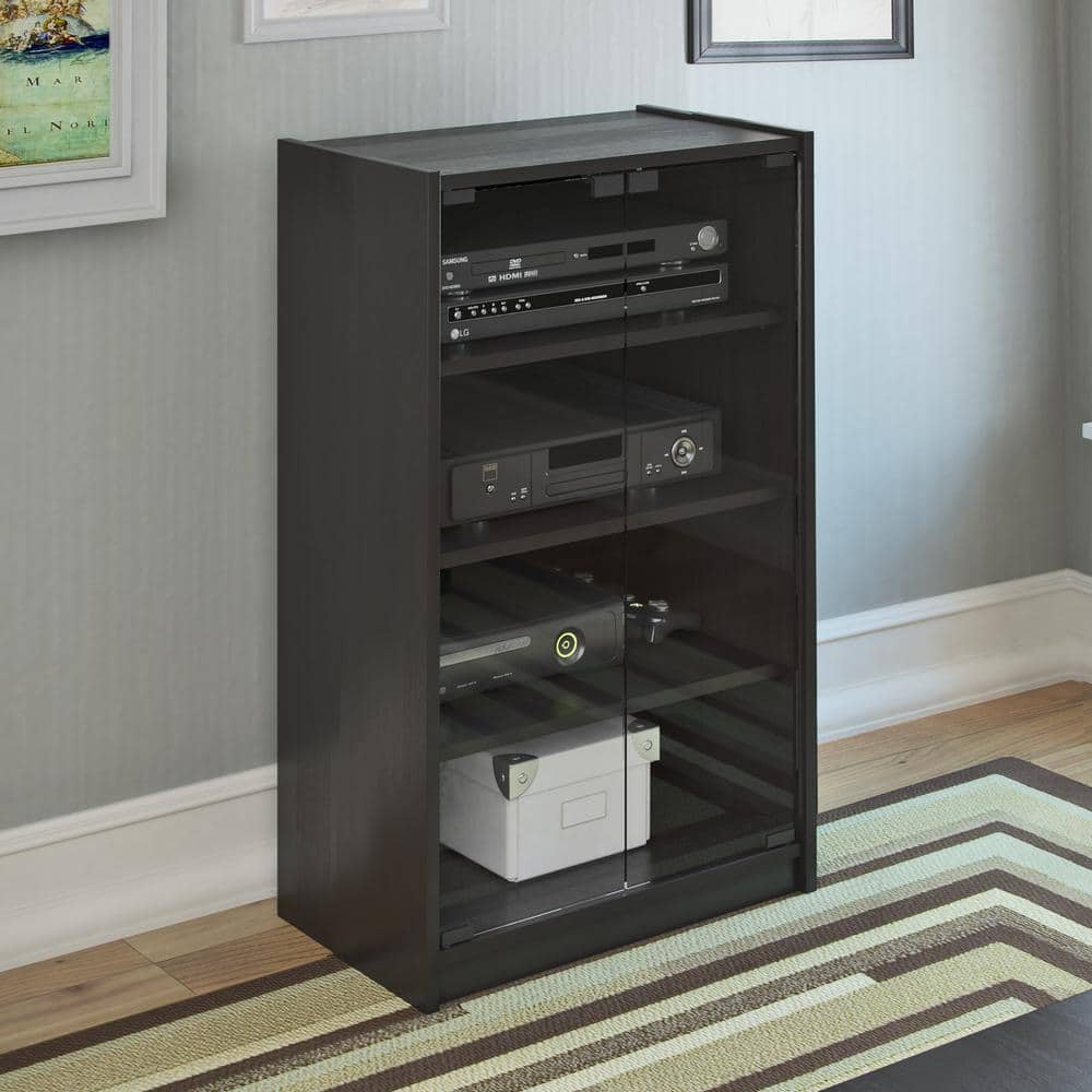 Ravenwood Black 44'' Media Storage Cabinet with Tempered Glass Door