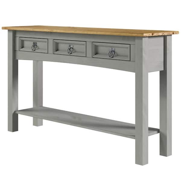OS Home and Office Furniture Classic Cottage Series 48 in. Corona Gray Rectangle Wood Pine Console Table with 3 Drawers