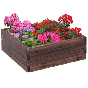24 in. L x 24 in. W x 9 in. H Brown Fir Wood Square Raised Bed Vegetables Seeds Planter Kit