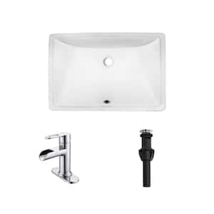 20 in Undermount Rectangular Bathroom Sink with Overflow Drain in White with Single Handle Faucet in Chrome Finish