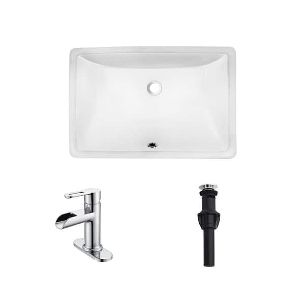 CHESHIRE 20 in Undermount Rectangular Bathroom Sink with Overflow Drain in White with Single Handle Faucet in Chrome Finish