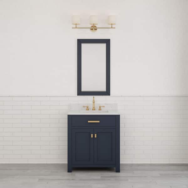 Madison 30 in. W x 21.5 in. D x 34 in. H Single Sink Bath Vanity in Monarch Blue with Carrara White Marble Top