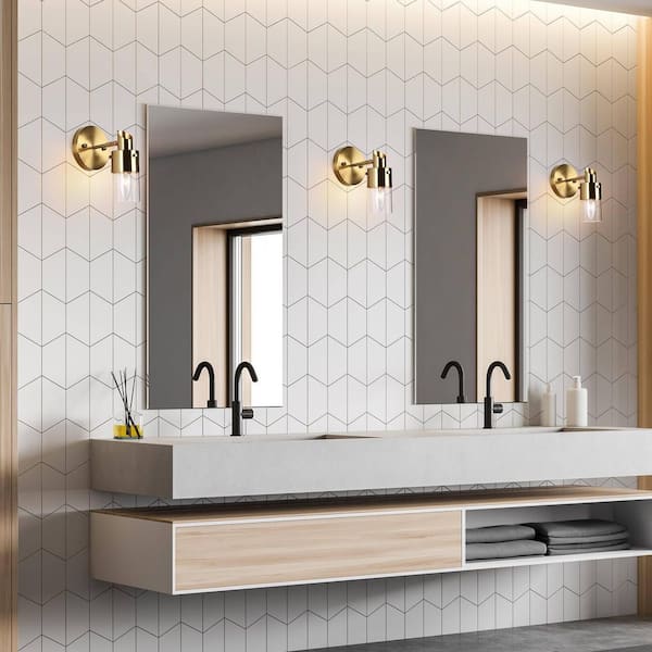 Modern Transitional 4.7 in. 1-Light Brass Gold Indoor Wall Sconce, Adjustable Bathroom Vanity Light with Glass Shade