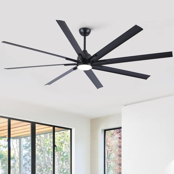Crism 84 in. Indoor Black Large Standard Ceiling Fan with Light Kit and Remote Control, Down Rod Mounted