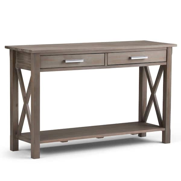 Simpli Home Kitchener Solid Wood 47 in. Wide Contemporary Rectangle Console Sofa Table in Distressed Grey