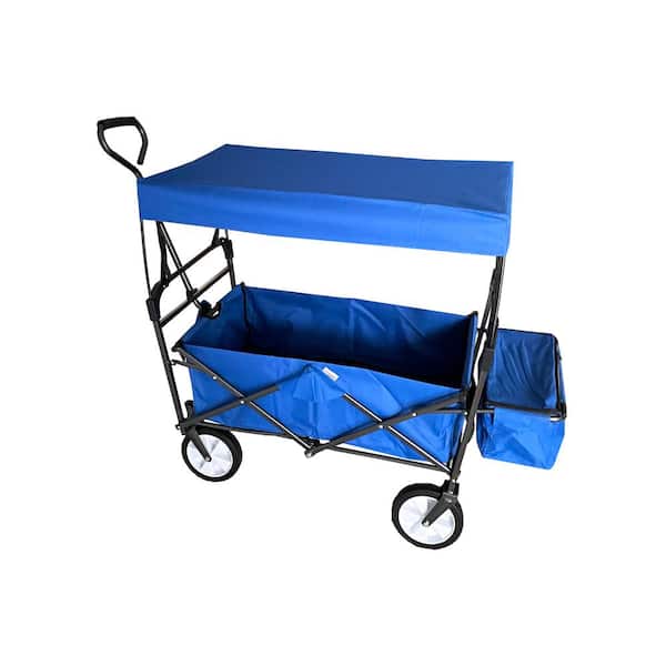Miscool 5 cu.ft. Oxford Fabric Steel Frame Wagon Heavy-Duty Folding Portable Camping Garden Cart with Removable Canopy in Blue