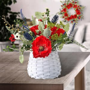 12 in. Red White Blue Artificial Poppy Salvia Daisy in Basket