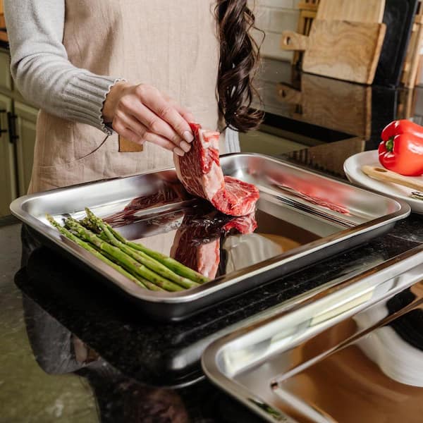 Lynzavix Silver Stainless Steel Kitchen Tray Set with Stackable