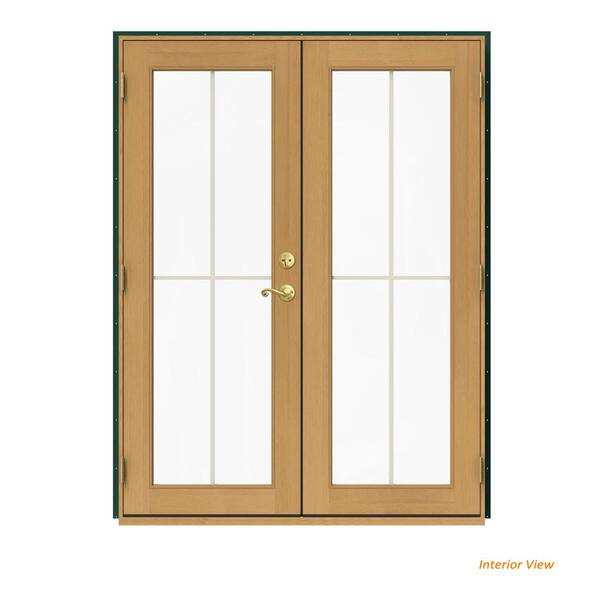 JELD-WEN 60 in. x 80 in. W-2500 Green Clad Wood Right-Hand 4 Lite French Patio Door w/Stained Interior