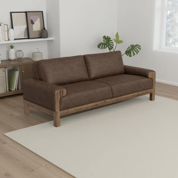 Benjara Caisy 39.5 in. Straight Arm Polyester Rectangle Sofa in Chocolate Brown and Caramel Brown