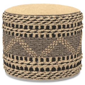 Stella Black Jute Contemporary Round Woven Pouf in Natural