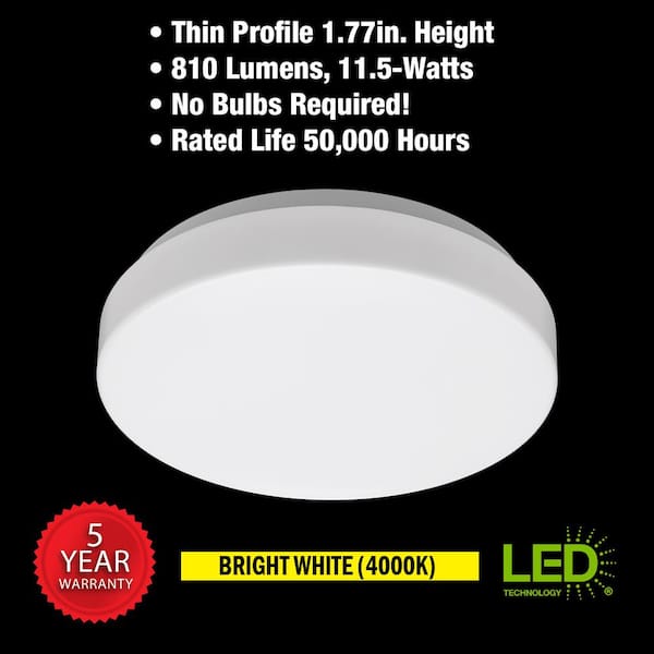 7 in. Low Profile White Round LED Flush Mount Ceiling Light Fixture Modern Lens 810 Lumens 11.5W Bright White 4000K