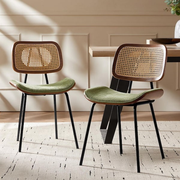 Brendi Moss Mid-century Modern Dinning Chair with Rattan Woven Back