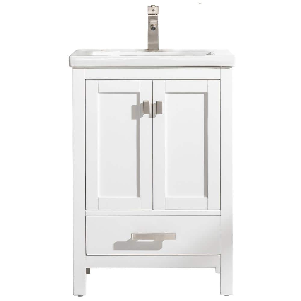 Design Element Valentino 24 In W X 18 25 D Bath Vanity White With Porcelain Top Basin V01 Wt The Home Depot - Rona Bathroom Vanities 24 Inch
