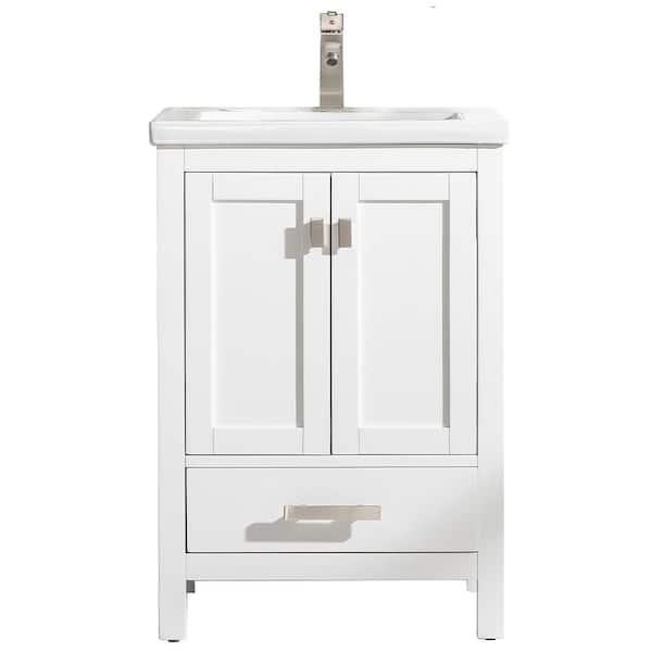 Design Element Valentino 24 in. W x 18.25 in. D Bath Vanity in White with Porcelain Vanity Top in White with White Basin