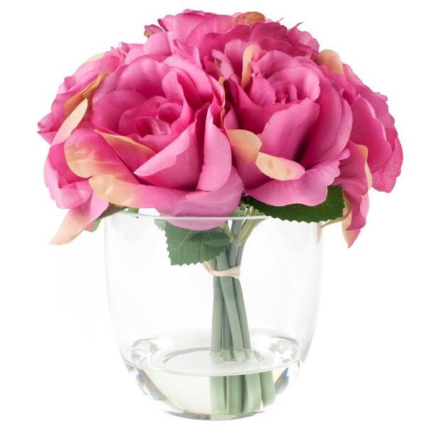 Pure Garden 8 in. Rose Floral Pink Arrangement