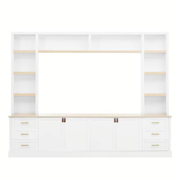 White Entertainment Wall TV Stand with Bridge and Adjustable Shelves Fits TVs up to 75 in.