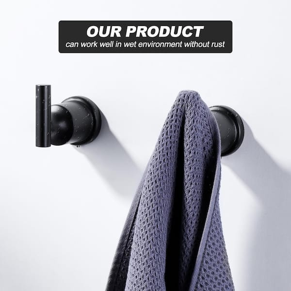 Stainless Steel Bathroom Hook Wall Mount J-Hook Robe/Towel Hook with Rust Resistant in Matte Black (2-Pack)