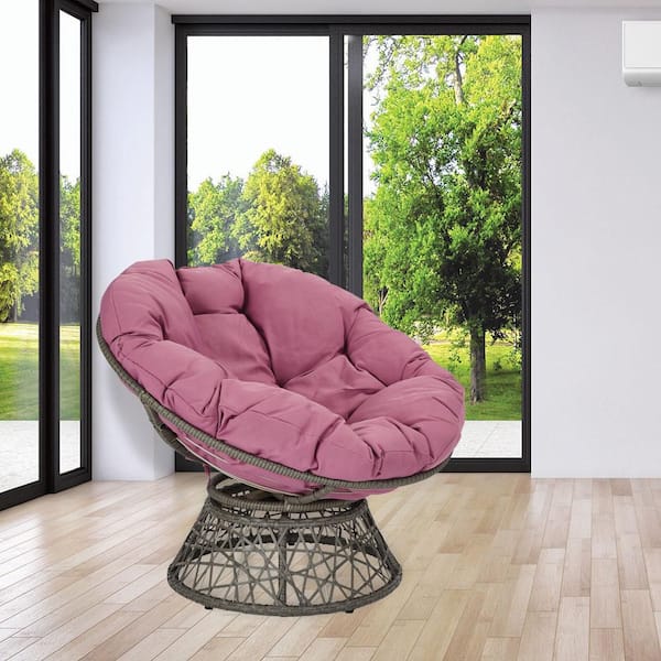 OSP Home Furnishings Papasan Chair with Purple Round Pillow