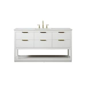 Timeless Home 60 in. W Single Bath Vanity in White with Quartz Vanity Top in Calacatta with White Basin