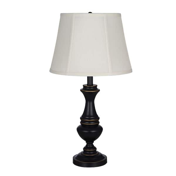 Hampton Bay Candler 25.75 in. Oil Rubbed Bronze Table Lamp with Bell Shaped Cream Shade