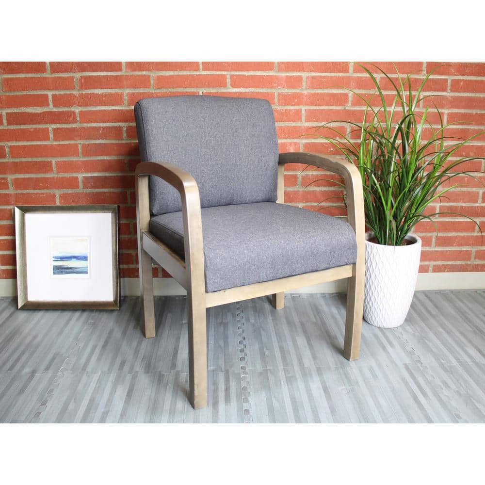 Slate Grey Driftwood Base Guest Chair in Commercial Linen