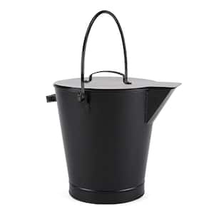 13 in. Tall Black Versatile Round Ash Bucket with Cover and Handles