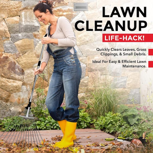 63 in. Steel Handle Metal Leaf Rake, Adjustable Telescopic Garden Rake for Lawn, Shrubs and Small Areas