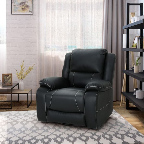 Black PU Swivel Recliner with Adjustable Backrest