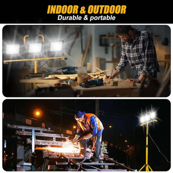 120V 21000 Lumen LED Work Light with Tripod Stand, 3-Head Adjustable Waterproof Fixture for Job Site and Garage Lighting