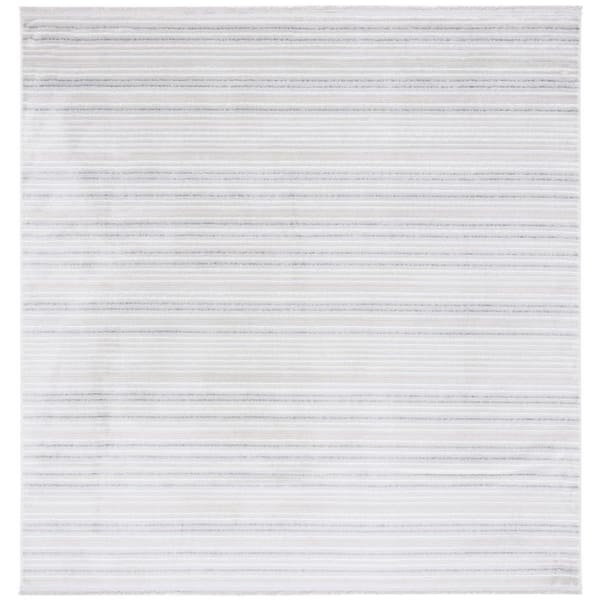 SAFAVIEH Whisper 7 ft. x 7 ft. Light Gray/Ivory Striped Square Area Rug