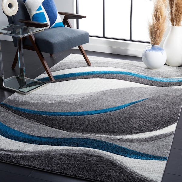 Hollywood 2 ft. x 3 ft. Gray/Turquoise Gradient Waves Area Rug