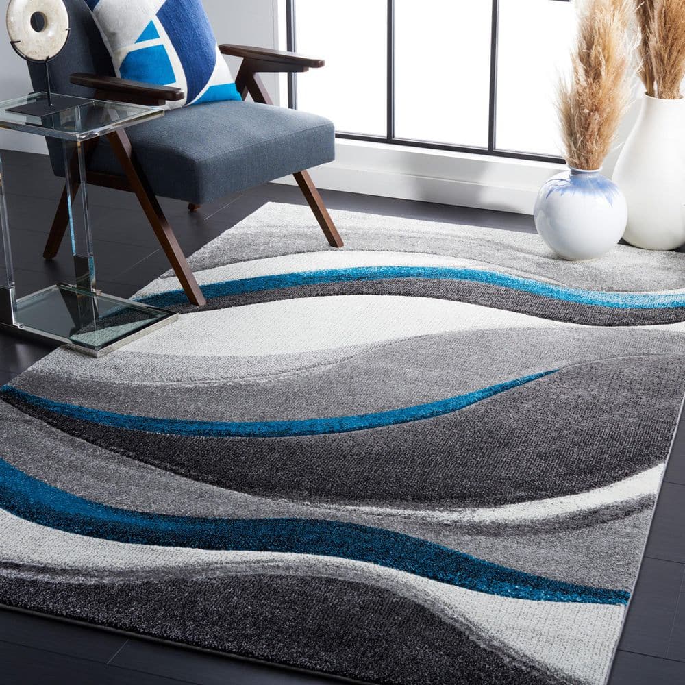 Hollywood 7 ft. x 7 ft. Square Gray/Turquoise Gradient Waves Area Rug price history on PriceWatchPro