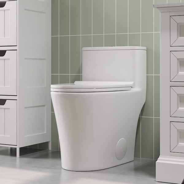 12 in. Rough-In 1-Piece 1/1.28 GPF Dual Flush Elongated Toilet in White Comfortable Height, Soft Close Seat Included