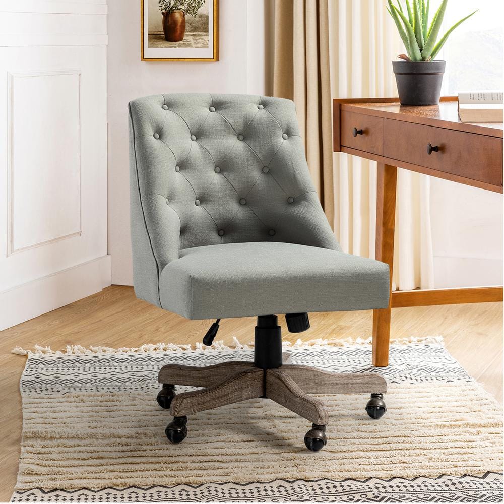 ErgoSwivel Modern Gray Fabric Armless Task Chair with Wood & Metal Base