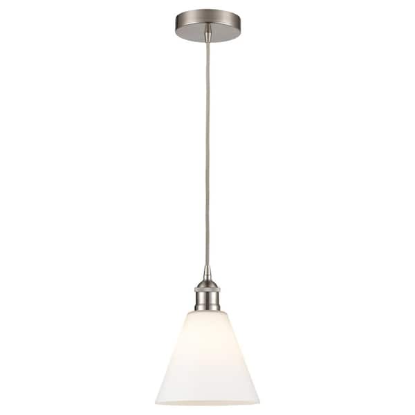 Edison Glass Cone 60-Watt 1-Light Brushed Satin Nickel Standard Mini Pendant Light with Painted Glass Shade