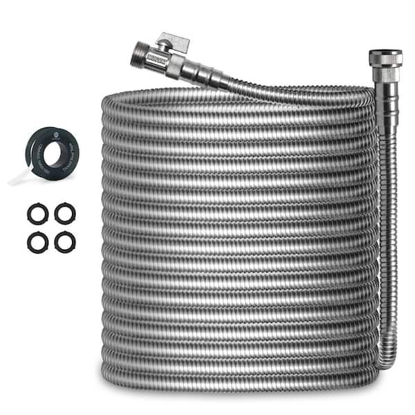 Morvat 1/2 in. x 100 ft. Stainless Steel Garden Hose Set with Nickel Plated Brass On/Off Valve