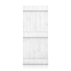 Distressed Mid-Bar 24 in. x 84 in. Light Cream Stained Solid Knotty Pine Wood Interior Sliding Barn Door Slab
