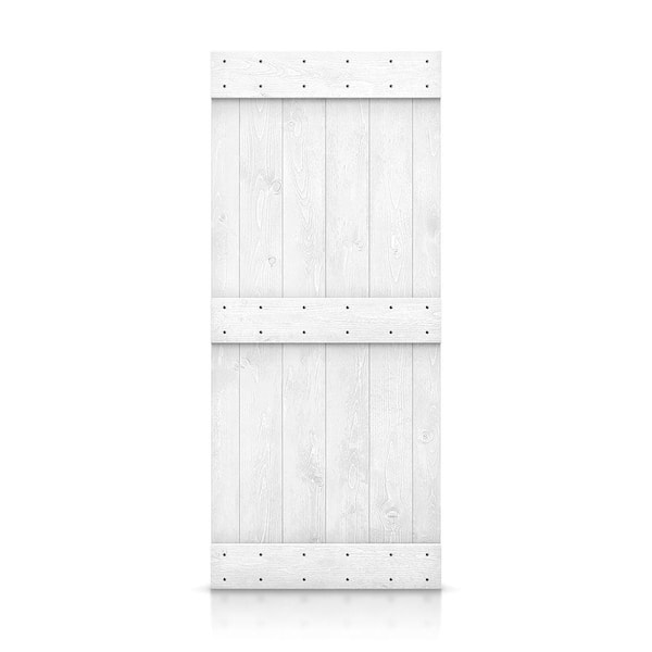 CALHOME Distressed Mid-Bar 38 in. x 84 in. Light Cream Stained Solid Knotty Pine Wood Interior Sliding Barn Door Slab