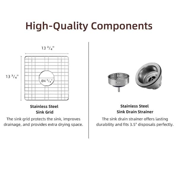 18 in. Drop-In/Undermount Kitchen Sink Single Bowl Square White, Fireclay Kitchen Sink with Drain Strainer and Grid