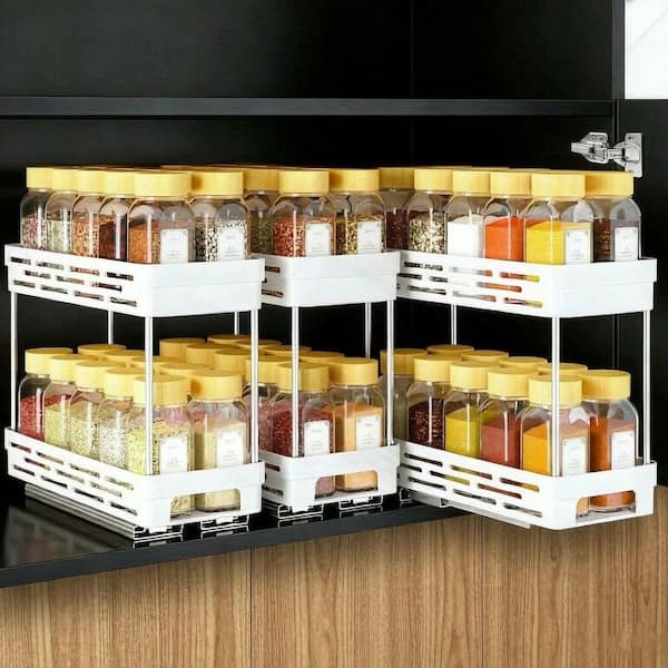 3-Pack 2-Tier White Slide Out Spice Rack Organizer, Pull Out Organizers for 12 in. H x 11 in. D x 5 in. W Cabinet