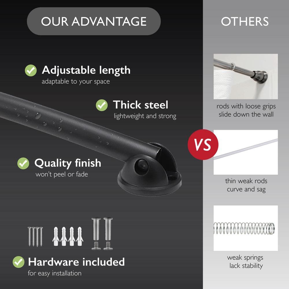 Matte Black Adjustable Steel Tension Shower Rod, 36 to 63 Inches
