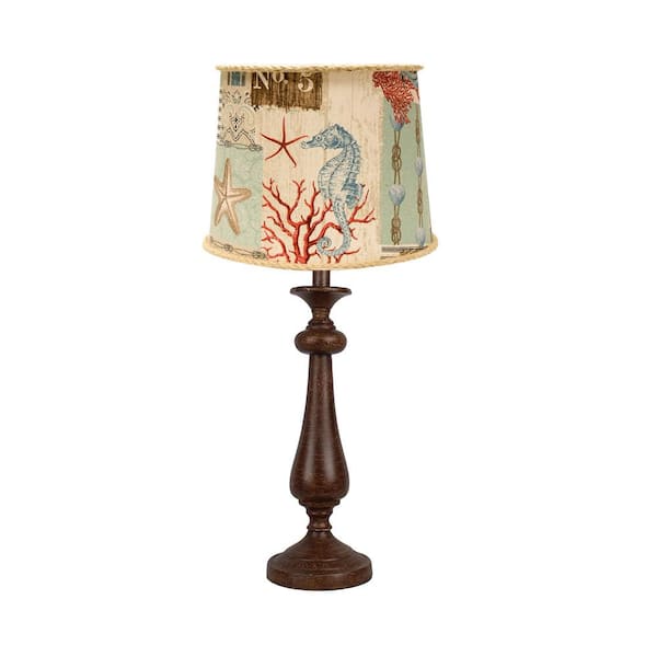 HomeRoots 26.5 in. Brown Candlestick Ocean Postcard Table Lamp