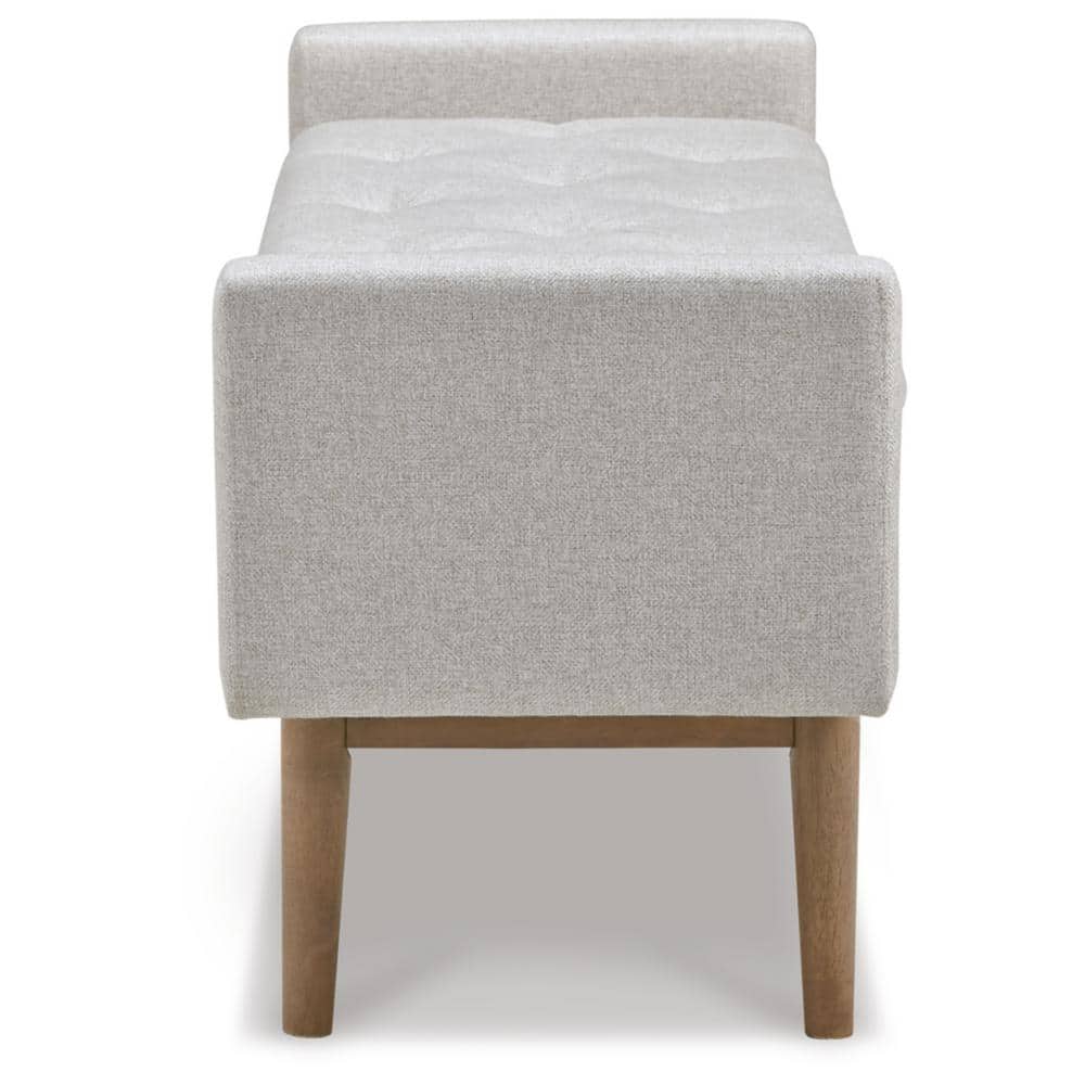 Beige and Brown Tufted Upholstered Storage Bench with Wood Legs