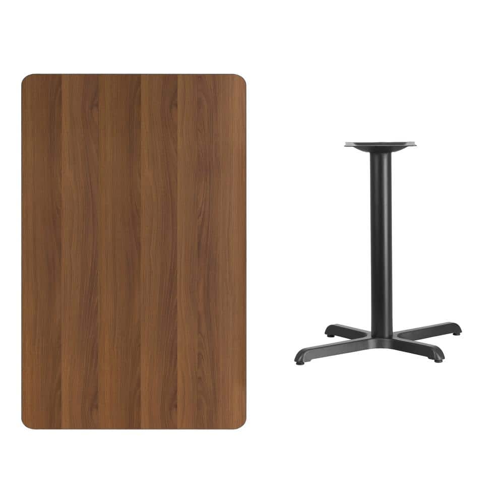 Walnut Laminate Rectangular Dining Table with Black Cast Iron Base