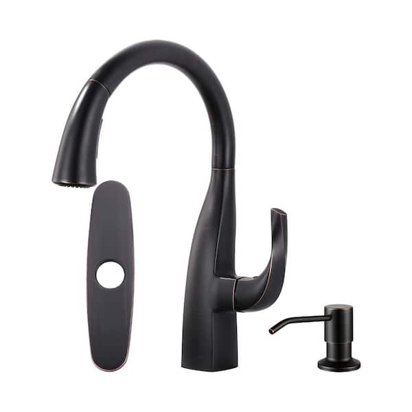 Single Handle Pull Down Sprayer Kitchen Faucet with Soap Dispenser in Oil Rubbed Bronze