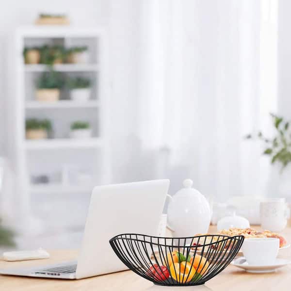 10 in. Metal Wire Fruit Basket Vegetable Bowls for Kitchen Counter Fruits, Veggies, Snacks, Black