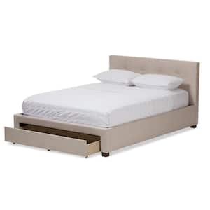 Brandy Contemporary Beige Fabric Upholstered Queen Size Bed